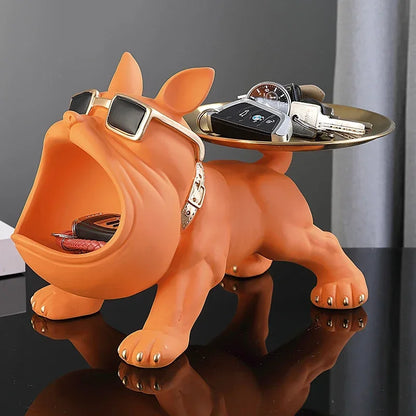 Resin Bulldog Statue Storage Tray Decorative Dog Sculpture