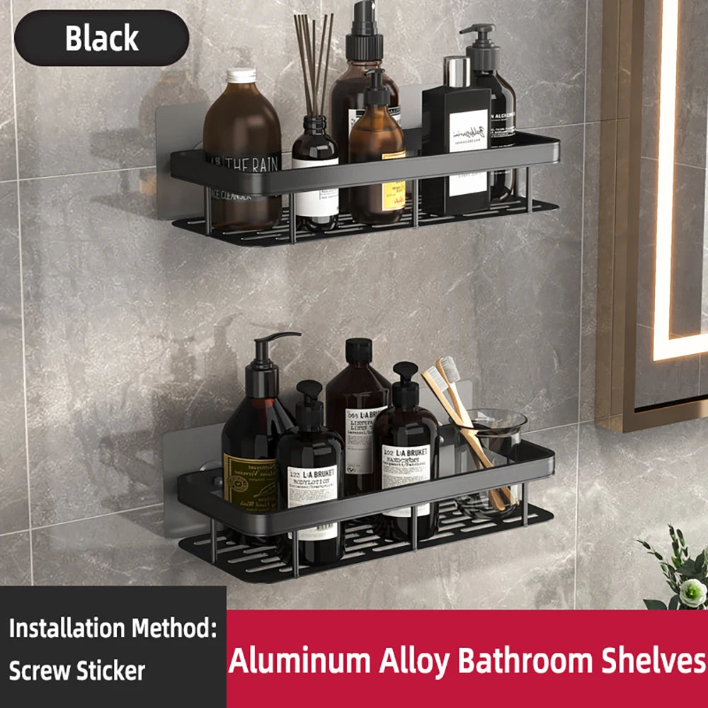 No Drill Bathroom Shelf Towel Rack
