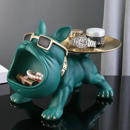 Resin Bulldog Statue Storage Tray Decorative Dog Sculpture