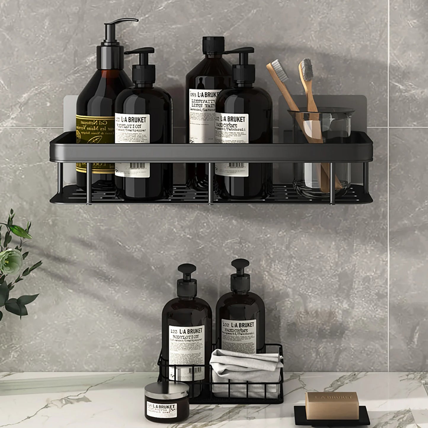No Drill Bathroom Shelf Towel Rack